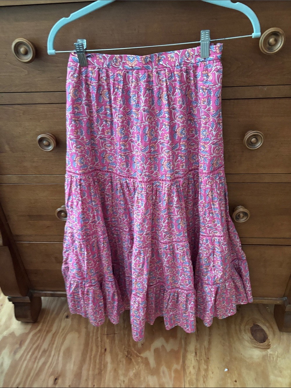 J. Crew Pink floral Tiered Maxi Skirt lined cotton